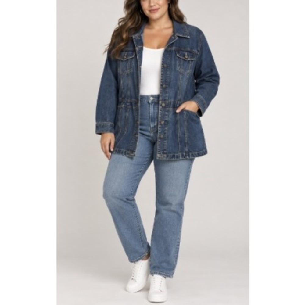 Havana Jacks Cafe Women's Medium Wash Blue Cotton Denim Chore Jacket Size XL